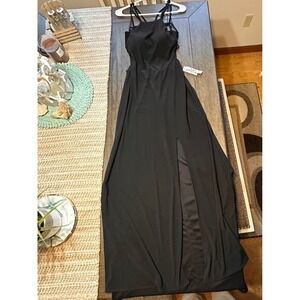 NWT R & M Richards Black Maxi Dress Strappy Back Slit Formal Gown 7/8